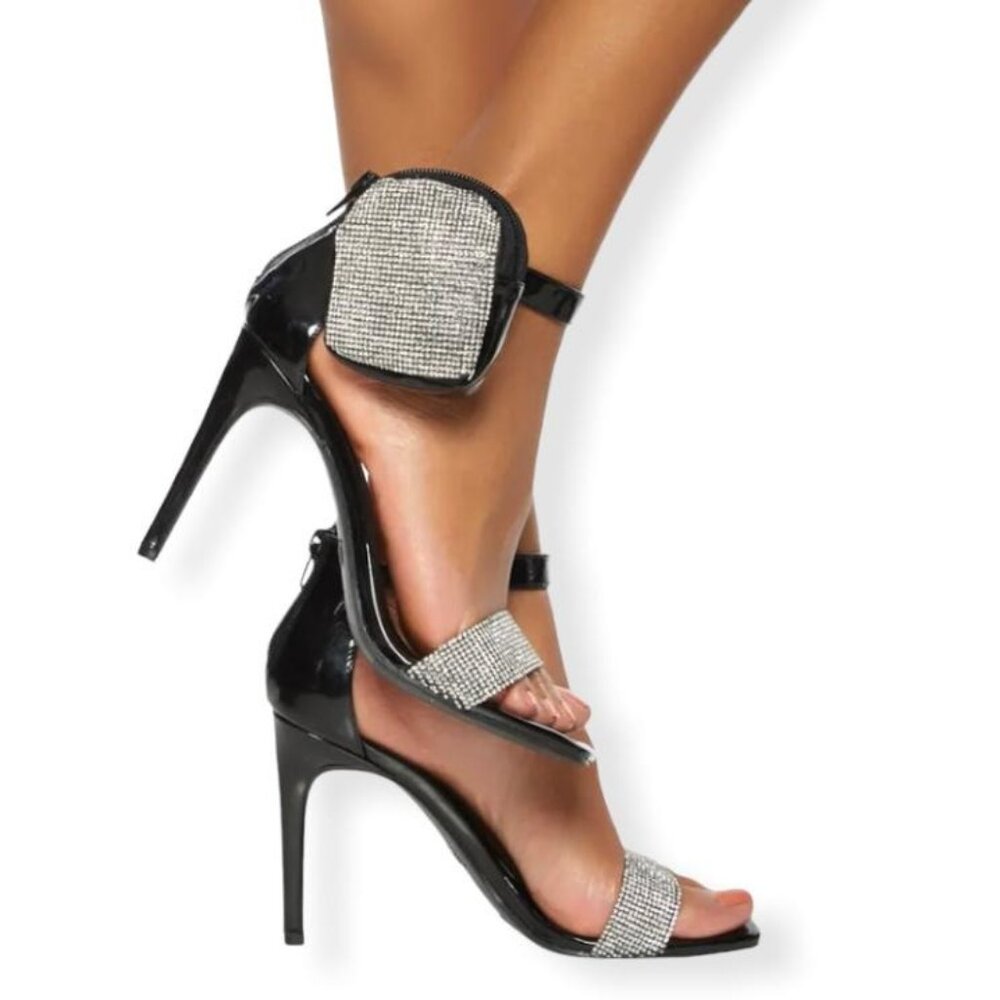 ROUGE HELIUM EVERMORE Women's High Stiletto Heel Square Toe Sandals Black